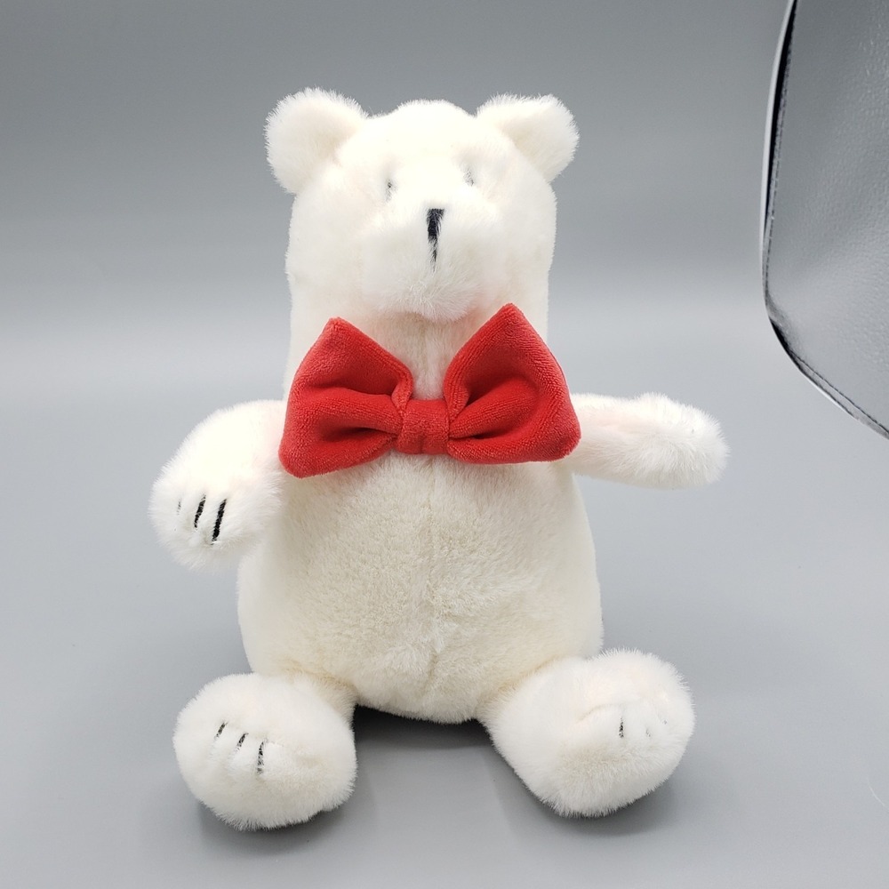 Giggle Scape Teddy Bear Plush Stuffed  9'' White Red BowTie‎